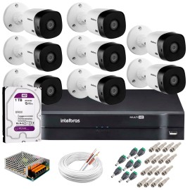 Kit 8 C�meras Intelbras VHL 1220 B Full HD 1080 Lite + DVR Intelbras + Acess�rios Completo - C�meras com 20m Infravermelho de Vis�o Noturna