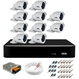 Kit 10 C�meras 5MP + DVR Giga + App de Monitoramento, C�meras 30m Infravermelho de Vis�o Noturna Giga Security GS0047 Completo com Acess�rios