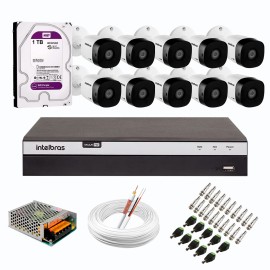 Kit 10 C�meras de Seguran�a Full HD Intelbras VHD 1220 B G6 + DVR Intelbras 16 Canais Full HD MHDX 3116 + HD WD Purple 1TB + Acess�rios
