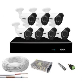Kit 7 C�meras 2K 4 Megapixel Completo c/ DVR Giga Security 8 Canais S�rie Orion 5MP