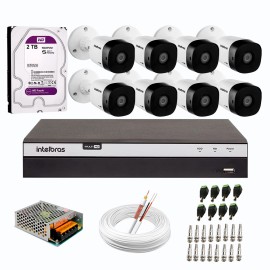 Kit 8 C�meras de Seguran�a Full HD Intelbras VHD 1220 B G6 + DVR Intelbras 08 Canais Full HD MHDX 3108 + HD WD Purple 2TB + Acess�rios
