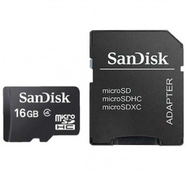 Cart�o de Mem�ria Micro SD 16GB com Adaptador microSDHC SanDisk para C�meras de Seguran�a e Smartphones