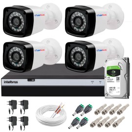 Kit 4 C�meras + DVR Intelbras + HD 1 TB + App de Monitoramento, C�meras Full HD 1080p 20m Infravermelho de Vis�o Noturna + Fonte, Cabos e Acess�rios