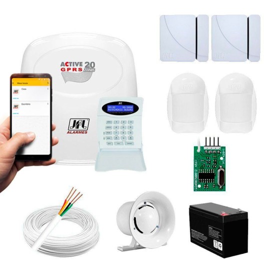 Kit Alarme JFL 4 sensores Residencial e Comercial, Active 20 GPRS
