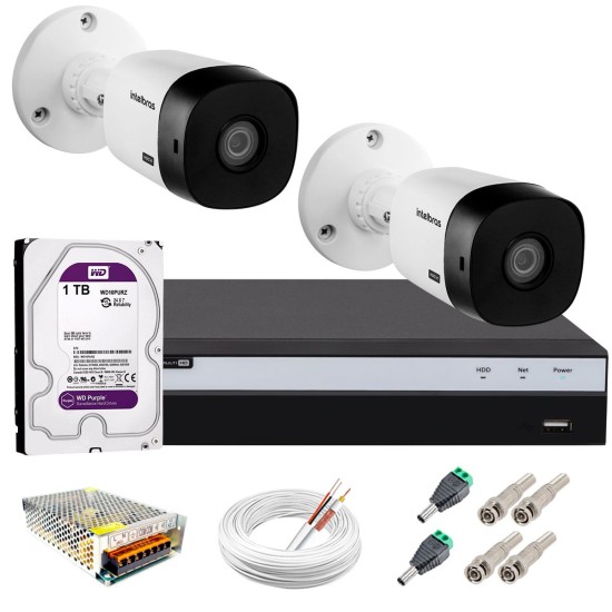 Kit Intelbras 2 Câmeras Full HD 1080p VHL 1220 B + DVR 3104 Intelbras com HD 1TB + Acessórios