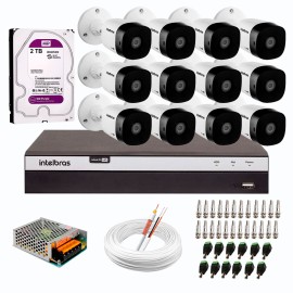 Kit 12 C�meras de Seguran�a Full HD Intelbras VHD 1220 B G6 + DVR Intelbras 16 Canais Full HD MHDX 3116 + HD WD Purple 2TB + Acess�rios