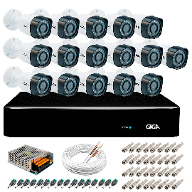 Kit 16 C�meras de Seguran�a Full HD 1080p Giga Security gs0271 + DVR Giga Security 2MP + Acess�rios