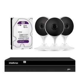 Kit 3 C�meras com Inteligencia Artificial Full HD iM3 Intelbras Branco + 1 NVR Stand Alone 04 Canais 6MP NVD 1304 Intelbras + 1 HD Interno WD Purple 1TB Surveillance SATA III