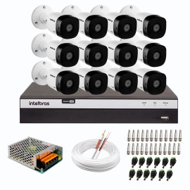 Kit 12 C�meras de Seguran�a Full HD Intelbras VHD 1220 B G6 + DVR Intelbras Full HD MHDX 3116 de 16 Canais + Acess�rios