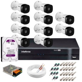 Kit 10 C�meras VHD 1120 B G5 + DVR Intelbras + HD 1TB para Armazenamento + App Gr�tis de Monitoramento, C�meras HD 720p 20m Infravermelho