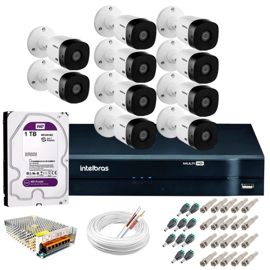 Kit Intelbras 10 Câmeras HD 720p VHL 1120 B + DVR 1116 Intelbras com HD 1TB + Acessórios