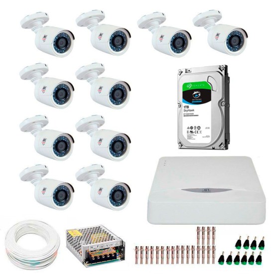 Kit JFL 10 Câmeras HD 720p CHD 1130P + DVR DHD-2116N 1080N com HD 1TB Seagate + Acessórios