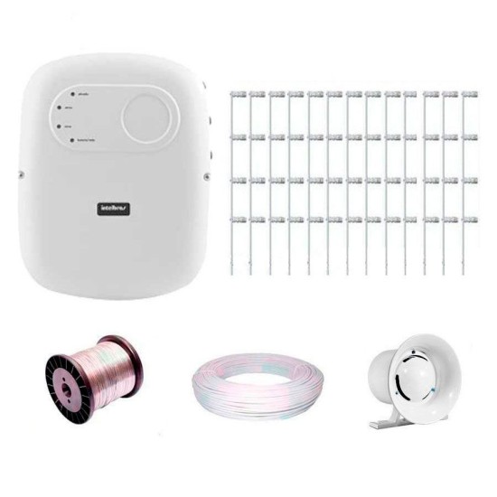 Kit de Cerca Elétrica para 50 metros Central Intelbras Liga/Desliga por Controle Remoto com Haste M + Acessórios