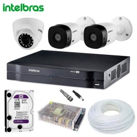 Kit De C�meras Intelbras Com 2 Bullet Externas e 1 Dome Interna DVR H�brido MHDX 1104