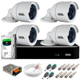 Kit 4 C�meras 5MP + DVR Giga + HD 1TB + App de Monitoramento, C�meras 30m Infravermelho de Vis�o Noturna Giga Security GS0047 Completo com Acess�rios