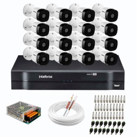 Kit 16 C�meras de Seguran�a Full HD 1080p VHD 1220 B G6 + DVR Intelbras MHDX 1116 de 16 Canais 1080p Lite + Acess�rios