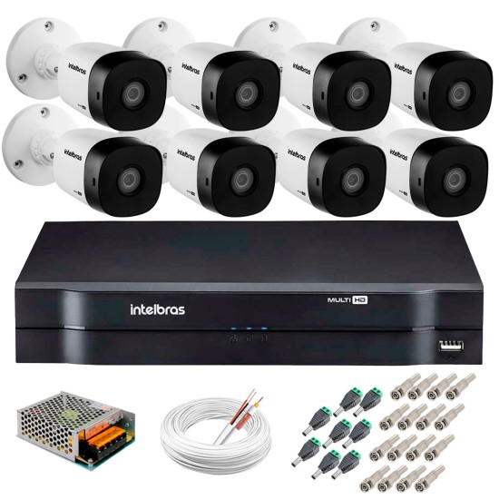 Kit 8 Câmeras HD 720p 10m Infravermelho de Visão Noturna VHD 1010 B G5 + DVR Intelbras + App Grátis de Monitoramento