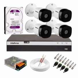 Kit 4 C�meras de Seguran�a Full HD Intelbras VHD 1220 B G6 + DVR Intelbras 08 Canais Full HD MHDX 3108 + HD WD Purple 1TB + Acess�rios