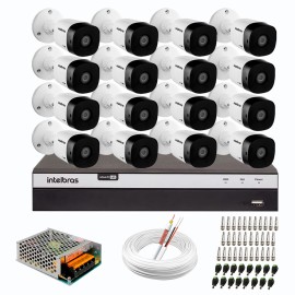 Kit 16 C�meras de Seguran�a Full HD Intelbras VHD 1220 B G6 + DVR Intelbras Full HD MHDX 3116 de 16 Canais + Acess�rios