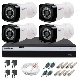 Kit 4 C�meras + DVR Intelbras + App Gr�tis de Monitoramento, C�meras Full HD 1080p 20m Infravermelho de Vis�o Noturna + Fonte, Cabos e Acess�rios   10724