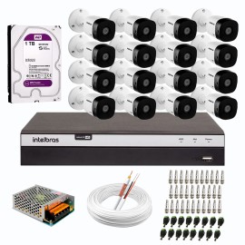 Kit 16 C�meras de Seguran�a Full HD Intelbras VHD 1220 B G6 + DVR Intelbras 16 Canais Full HD MHDX 3116 + HD WD Purple 1TB + Acess�rios