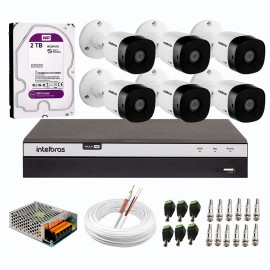 Kit 6 C�meras de Seguran�a Full HD Intelbras VHD 1220 B G6 + DVR Intelbras 08 Canais Full HD MHDX 3108 + HD WD Purple 2TB + Acess�rios