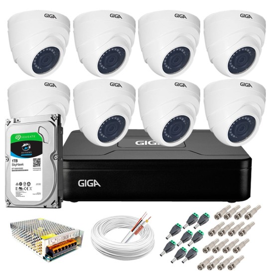 Kit Giga Security 8 Câmeras HD 720p GS0019 + DVR Lite com HD 1TB Seagate + Acessórios