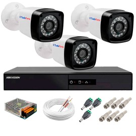 Kit 3 C�meras + DVR Hikvision + App de Monitoramento, C�meras Full HD 1080 Lite 25m Infravermelho de Vis�o Noturna Tudo Forte Completo com Acess�rios