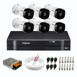   Kit 6 C�meras de Seguran�a Full HD 1080p VHD 1220 B G6 + DVR Intelbras MHDX 1108 de 8 Canais 1080p Lite + Acess�rios