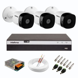 Kit 3 C�meras de Seguran�a Full HD Intelbras VHD 1220 B G6 + DVR Intelbras 04 Canais Full HD MHDX 3104 + Acess�rios  9322