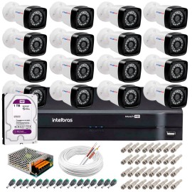 Kit 16 C�meras Tudo Forte Full HD 1080 Lite + DVR Intelbras + Acess�rios Completo - C�meras com 25m Infravermelho de Vis�o Noturna