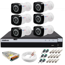 Kit 6 C�meras + DVR Intelbras + App Gr�tis de Monitoramento, C�meras Full HD 1080p 20m Infravermelho de Vis�o Noturna + Fonte, Cabos e Acess�rios   10726
