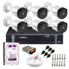 Kit 6 C�meras VHD 3130 B G6 + DVR Intelbras + HD 1TB para Armazenamento + App Gr�tis de Monitoramento, C�meras HD 720p 30m Infravermelho de Vis�o Noturna Intelbras + Fonte, Cabos e Acess�rios
