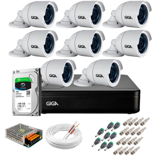 Kit 8 Câmeras GS0022 HD 720p Giga Security + DVR com HD 1TB Seagate + Acessórios