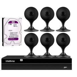 Kit 6 C�meras com Intelig�ncia Artificial Full HD iM3 Intelbras Preta + 1 NVR 08 Canais 6MP NVD 1308 Intelbras + 1 HD Interno WD Purple 1TB Surveillance SATA III