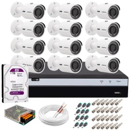 Kit 12 C�meras de Seguran�a 4MP 2k Intelbras VHD 3430 B + DVR Intelbras 4K + HD 1TB + Acess�rios