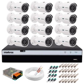 Kit 12 C�meras de Seguran�a 4MP 2k Intelbras VHD 3430 B + DVR Intelbras 4K + Acess�rios