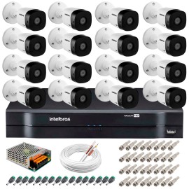Kit 16 C�meras VHD 1120 B G5 + DVR Intelbras + App Gr�tis de Monitoramento, HD 720p 20m Infravermelho + Cabos e Acess�rios