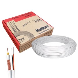 Cabo Coaxial RF 4mm Fex�vel c/ Bipolar Externo 80% Ideal p/ CFTV Rolo de 100 Metros - Multitoc