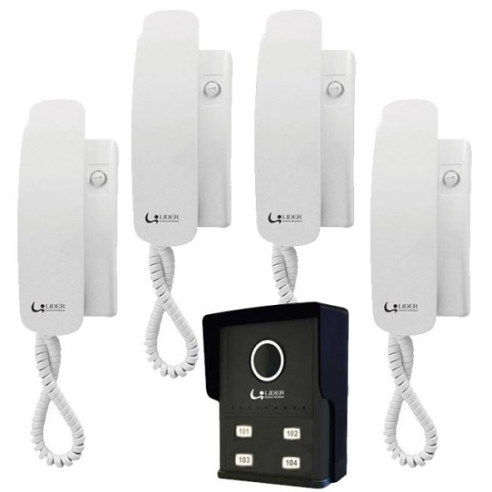 Interfone Porteiro Eletrônico Coletivo de 4 Pontos c/ 4 Monofones Lider - Edíficios ou Salas Comerciais18749