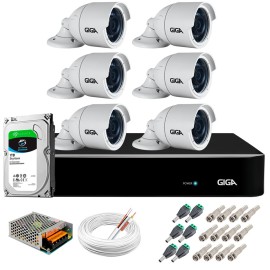 Kit 6 C�meras 5MP + DVR Giga + HD 1TB + App de Monitoramento, C�meras 30m Infravermelho de Vis�o Noturna Giga Security GS0047 Completo com Acess�rios