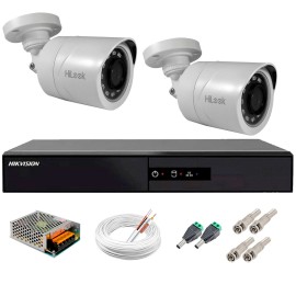 Kit 2 C�meras + DVR Hikvision + Fonte, Cabos e Acess�rios - C�meras Hilook THC B120C-P Full HD 1080 Lite 20m Infra e Vis�o Noturna