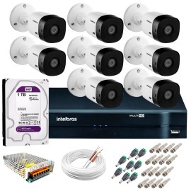 Kit Intelbras 8 C�meras HD 720p VHL 1120 B + DVR 1108 Intelbras com HD 1TB + Acess�rios
