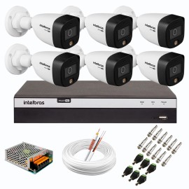Kit 6 C�meras de Seguran�a VHD 1220 B Full Color de Alta Defini��o Full HD 1080p + DVR Intelbras Full HD MHDX 3108 de 08 Canais + Acess�rios