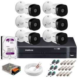 Kit 6 C�meras Intelbras VHL 1220 B Full HD 1080 Lite + DVR Intelbras + Acess�rios Completo - C�meras com 20m Infravermelho de Vis�o Noturna
