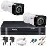 Kit 2 Câmeras + DVR Intelbras + App Grátis de Monitoramento, Câmeras HD 720p 20m Infravermelho de Visão Noturna + Fonte, Cabos e Acessórios