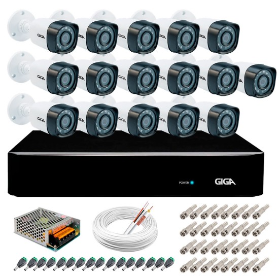 Kit 16 Câmeras de Segurança HD 720p Giga Security GS0018 + DVR Giga Security Multi HD + Acessórios