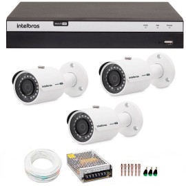 Kit 3 C�meras de Seguran�a 4MP 2k Intelbras VHD 3430 B + DVR Intelbras 4K + Acess�rios