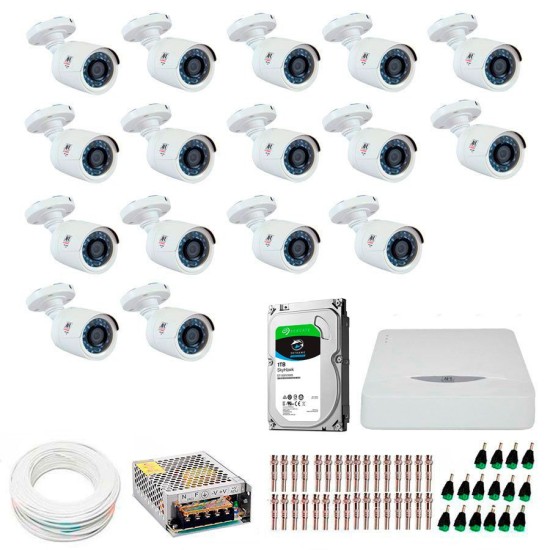 Kit JFL 16 Câmeras HD 720p CHD 1130P + DVR DHD-2116N 1080N com HD 1TB Seagate + Acessórios