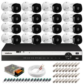 Kit 16 C�meras 2K VHD 1420B + DVR Intelbras + App Gr�tis de Monitoramento, C�meras 20m Infravermelho de Vis�o Noturna + Fonte, Cabos e Acess�rios